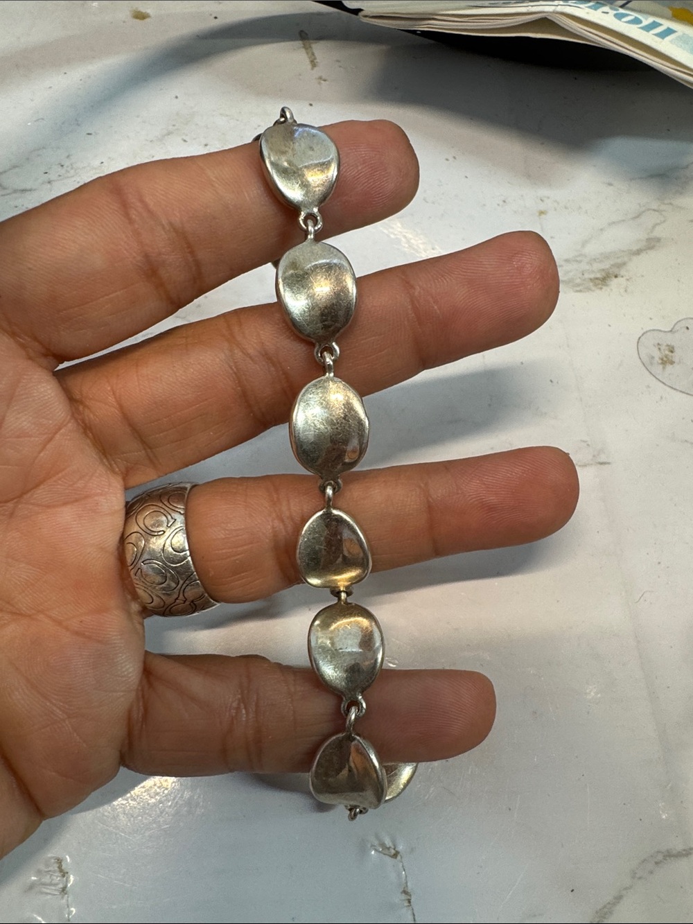 Sterling Silver Linked Disc Bracelet - Polished Silver